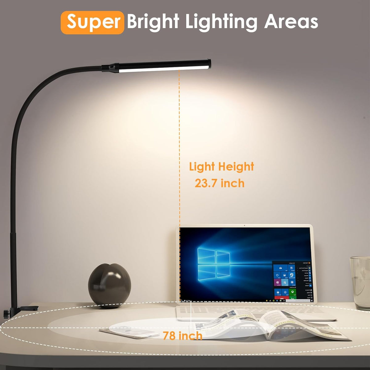 ShineTech LED Clip Desk Light – Stylish Home Office Decor for Craft Room and Hobby Table, Dimmable Aluminum Lamp