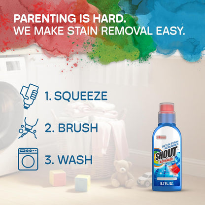 Shout Advanced Gel Stain Remover for Mudroom and Garage Laundry, Heavy-Duty Pre-Treat for Grass, Clay, and Trail Dirt on Sports Uniforms