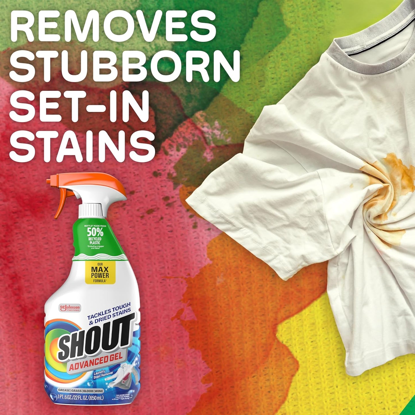 Shout Advanced Laundry Stain Remover Spray for Children's School Uniforms and Playwear – Safe on Whites and Colors