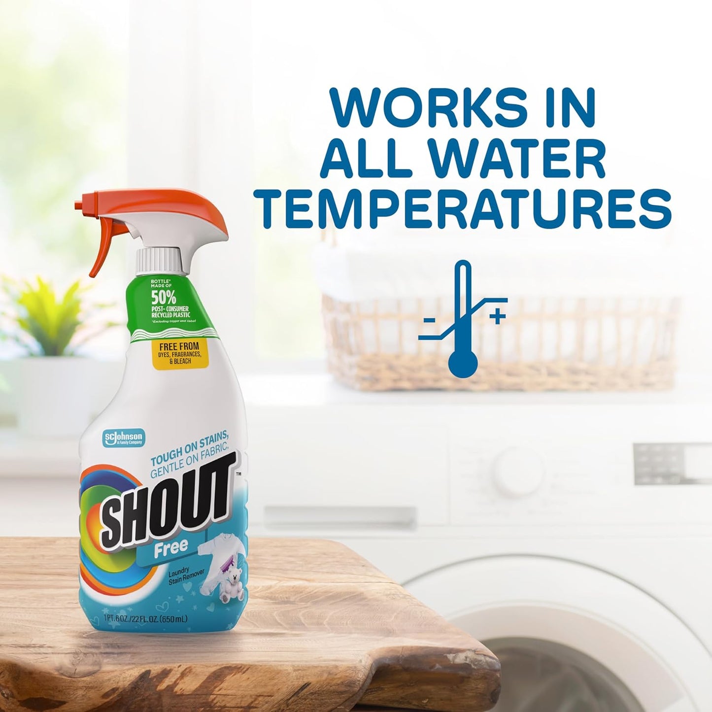 Shout Free Laundry Stain Remover – Dermatologist-Tested Non-Toxic Pre-Wash Spray for Family-Safe Fabric Care, 22oz