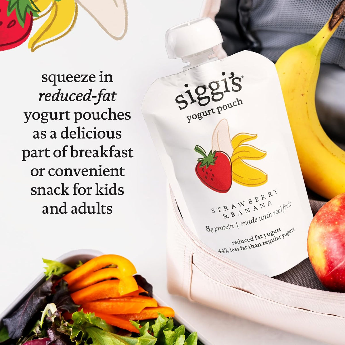 siggi's Strawberry Banana Reduced Fat Yogurt Pouches – Clean-Label Snack for Health-Conscious Home Kitchens, 3.5 oz, 4 ct