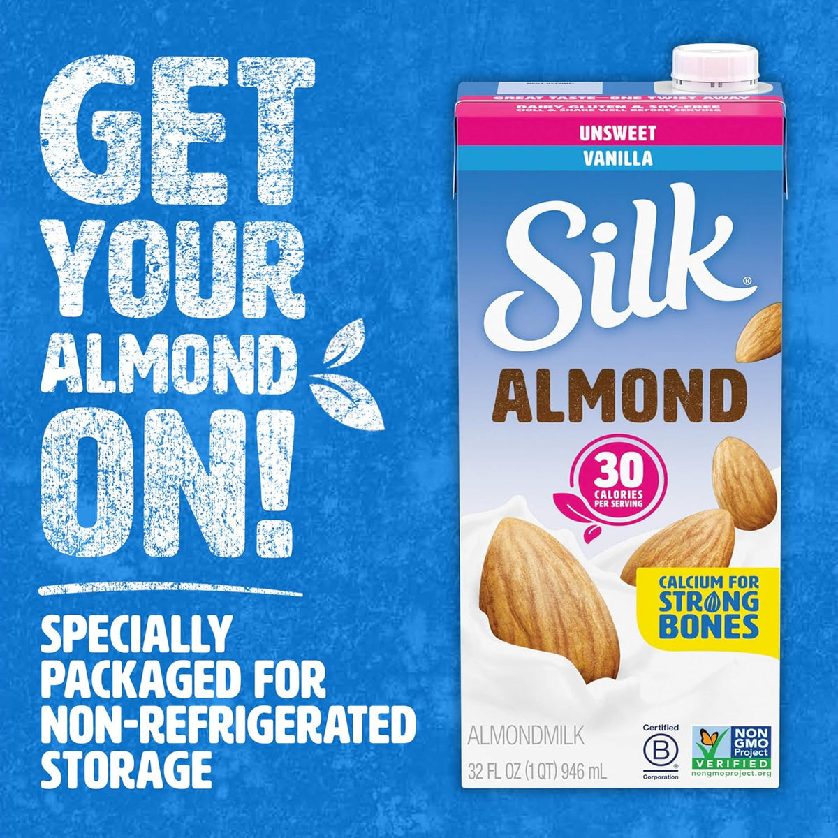 Silk Almond Milk Unsweetened Vanilla – Wellness Pantry Staple for Low-Calorie Morning Routines, 1 Quart Pack of 6