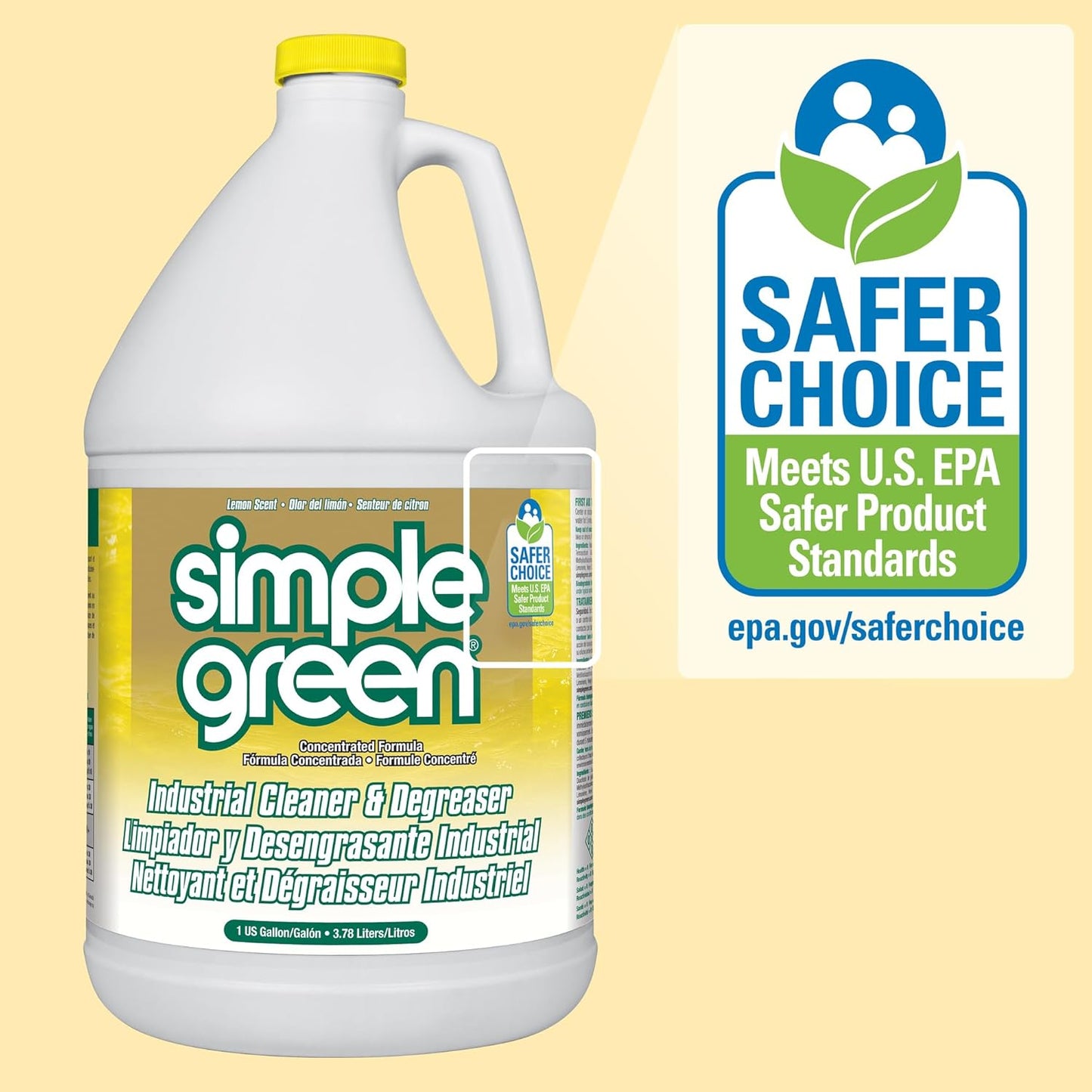Simple Green Industrial Cleaner and Degreaser 1 Gal. Lemon Scent – Low-Toxicity Home Degreaser for Family-Safe Cleaning Routines