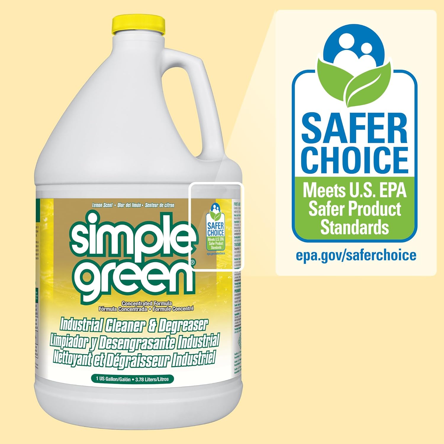 Simple Green Industrial Cleaner and Degreaser 1 Gal. Lemon Scent – Low-Toxicity Home Degreaser for Family-Safe Cleaning Routines