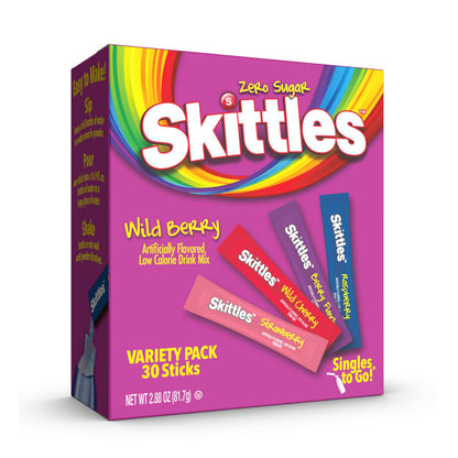 SINGLES TO GO! Skittles Variety Pack – Sugar-Free Drink Mix Packets for Kid Lunchboxes, Zero Calorie Water Flavoring Sticks