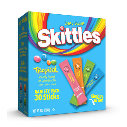 SINGLES TO GO! Skittles Variety Pack – Sugar-Free Drink Mix Packets for Kid Lunchboxes, Zero Calorie Water Flavoring Sticks
