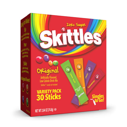 SINGLES TO GO! Skittles Variety Pack – Sugar-Free Drink Mix Packets for Kid Lunchboxes, Zero Calorie Water Flavoring Sticks