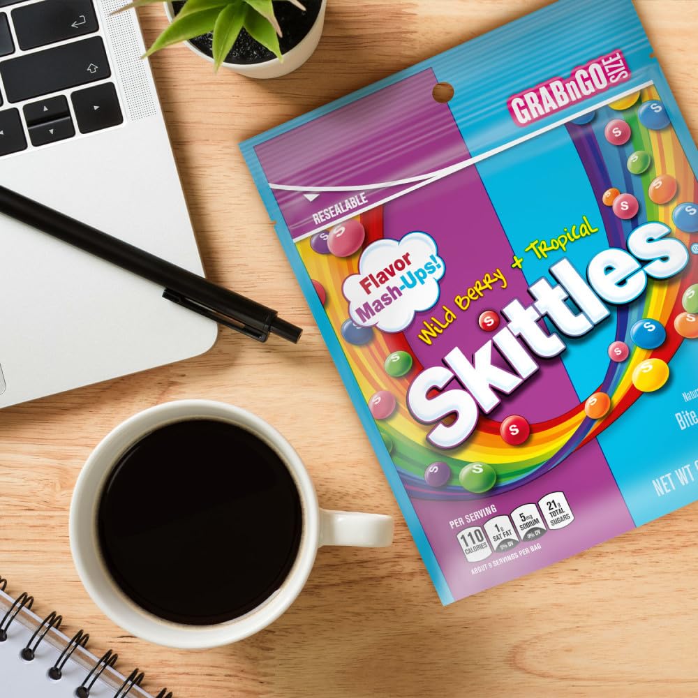 SKITTLES Mash-Ups Tropical and Wild Berry Chewy Candy, 9-Ounce Compact Bag for Sports Bag, Gym Locker and Post-Workout Reward