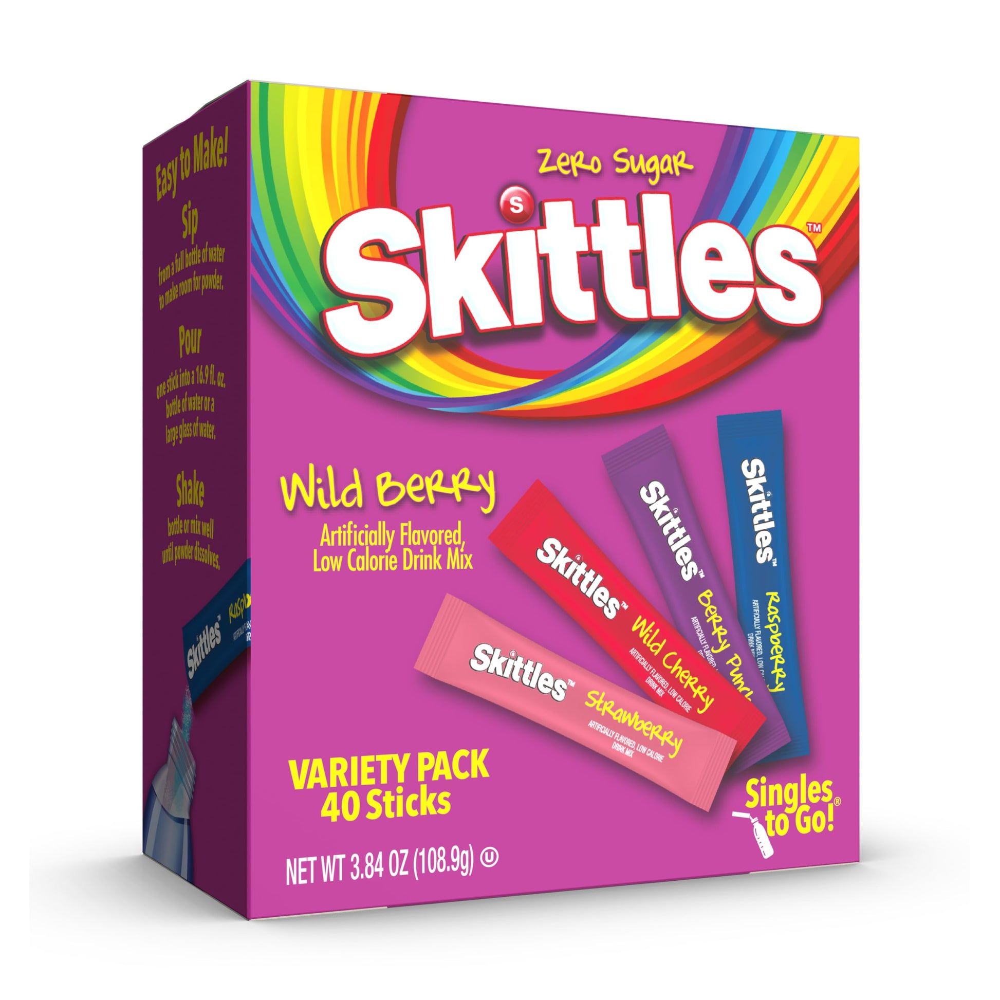 Skittles Singles To Go Sugar Free Drink Pack – Workstation Hydration Alternative to Plain Water and Soda, Variety Pack