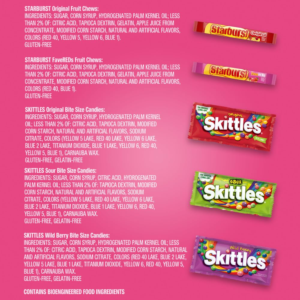 SKITTLES & STARBURST Assorted Candy Variety Pack – School Lunch Box Snacks for Kids, Gluten-Free Individually Wrapped Treats
