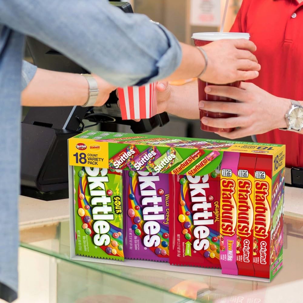 SKITTLES & STARBURST Assorted Candy Variety Pack – School Lunch Box Snacks for Kids, Gluten-Free Individually Wrapped Treats