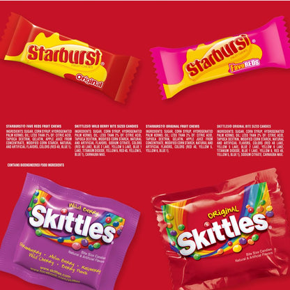Skittles Starburst Fun Size Candy – Heat Resistant Trick or Treat Handout for Porch and Driveway, Bulk 32.28 oz