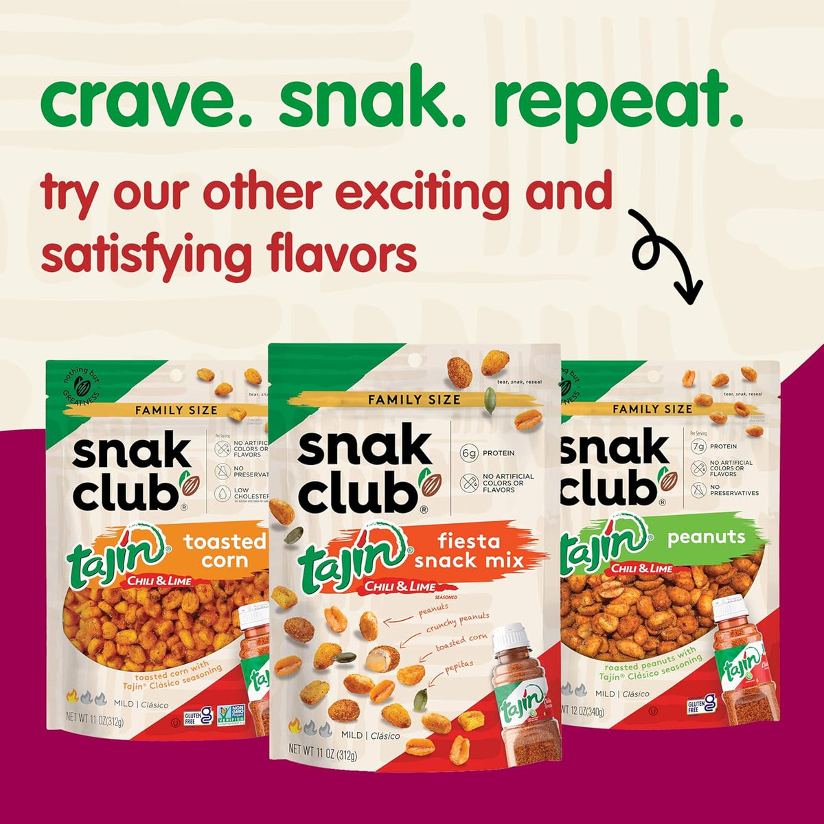 Snak Club Tajin Crunchy Peanuts – Guilt-Free Crunchy Snack with 5g Protein and Real Tajin Chili Lime Seasoning, 10.5 oz Pouch