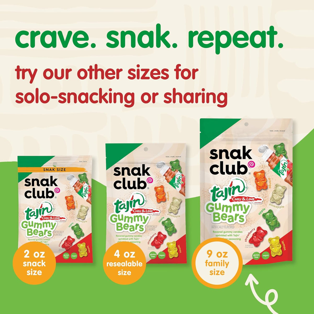 Snak Club Tajin Gummy Bears – School Snack Packs, Mildly Spicy Vegan Gummy Bears for Lunch