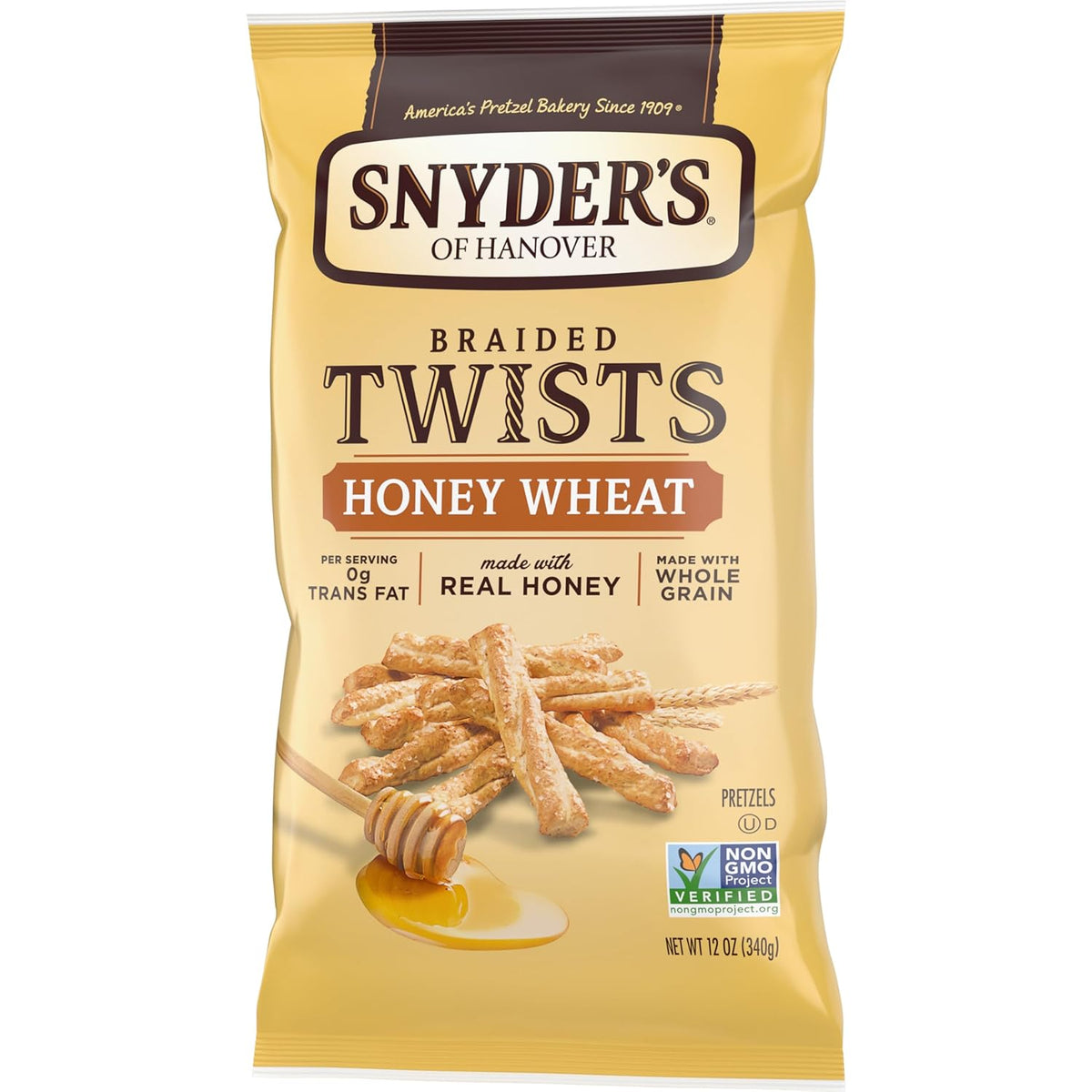 Snyder's of Hanover Braided Honey Wheat Pretzels – Entertaining Gift for Cheese Board Lovers, 12 oz Bag