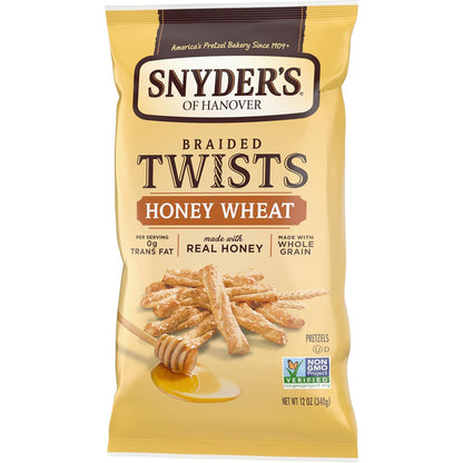 Snyder's of Hanover Braided Honey Wheat Pretzels – Entertaining Gift for Cheese Board Lovers, 12 oz Bag