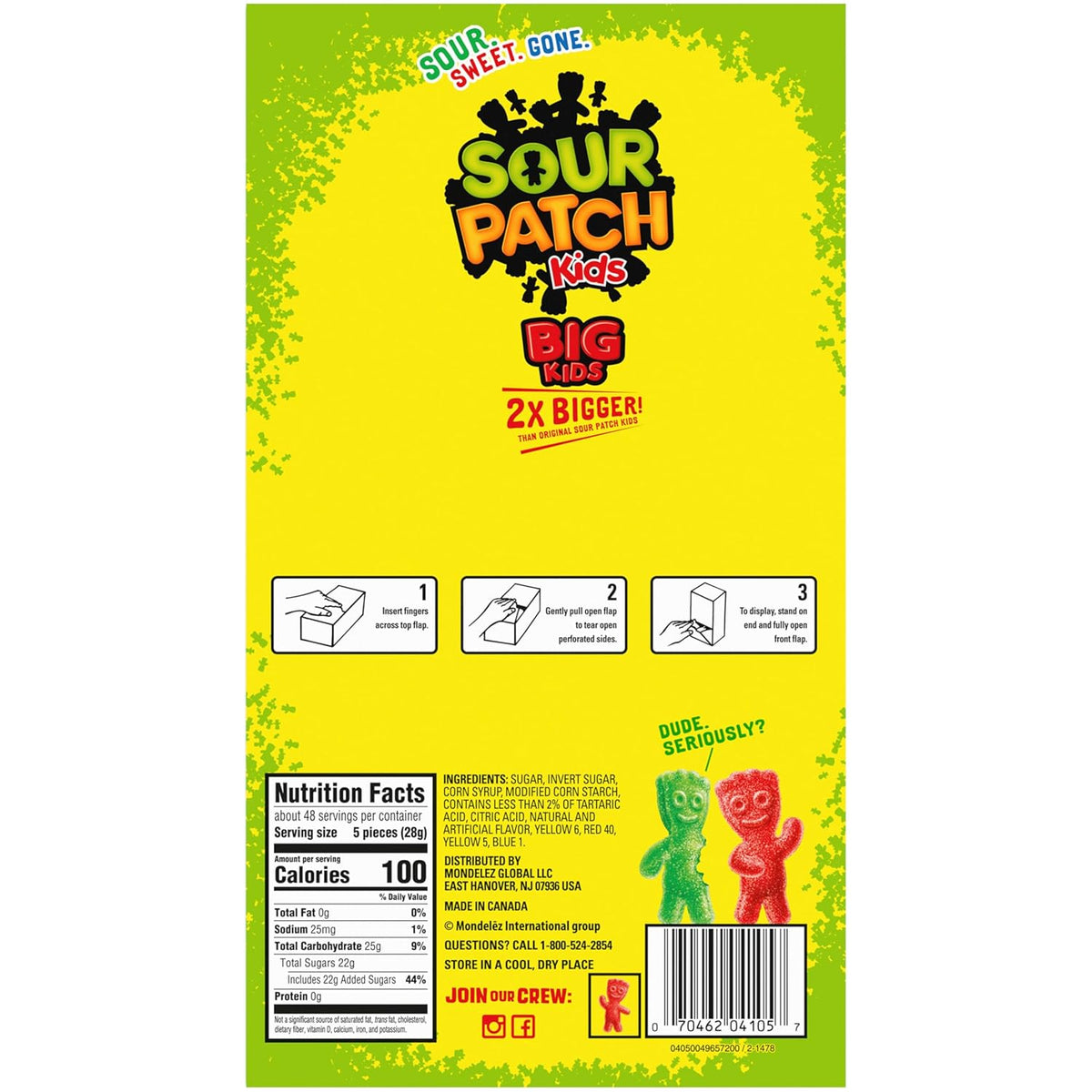 SOUR PATCH KIDS Big Kids Portable Individually Sealed Candy for Road Trips, Park Outings, and Backyard Parties, 240 Count