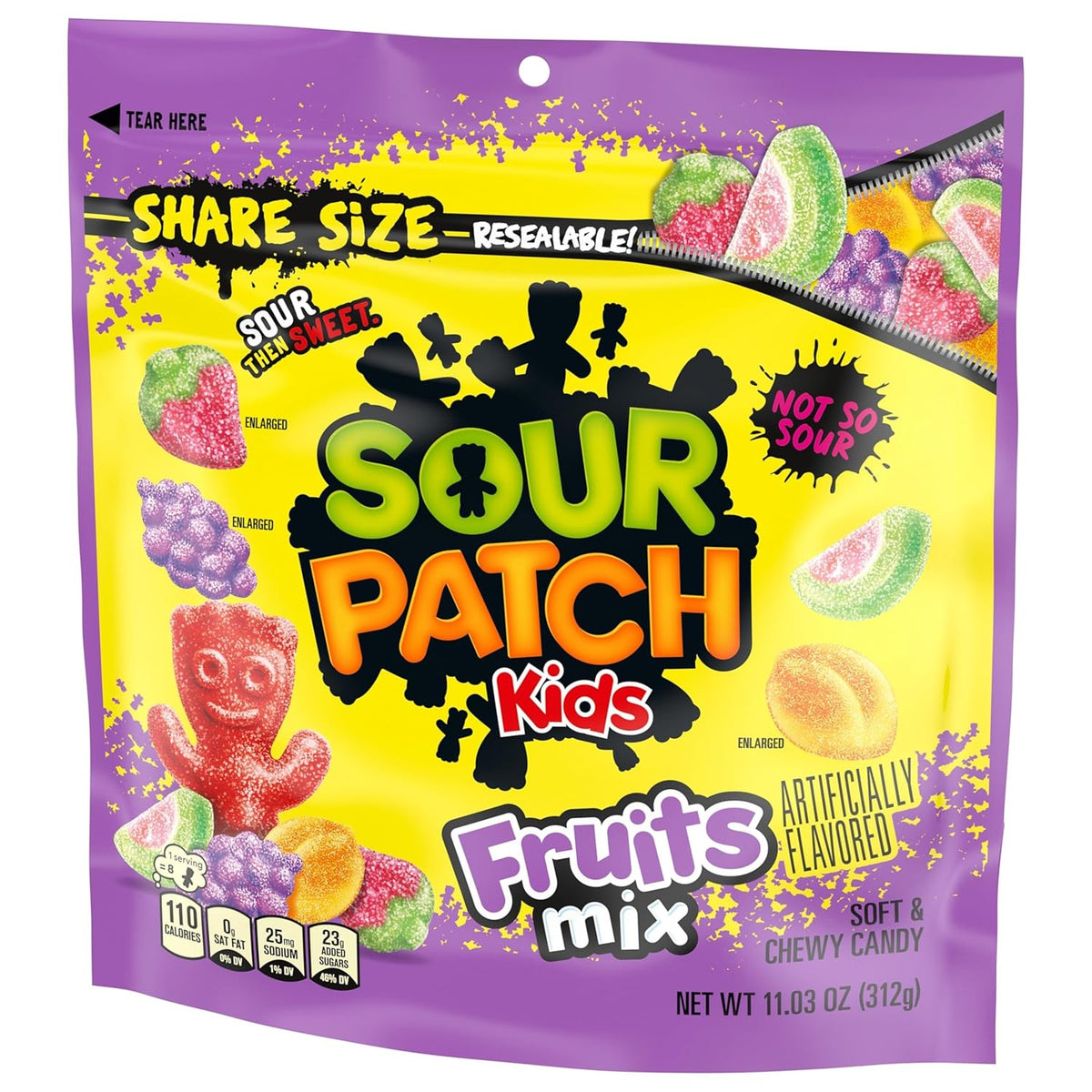 SOUR PATCH KIDS Fruits Mix Soft & Chewy Candy for Kids Lunchboxes and School Snacks, Share Size 11.03 oz