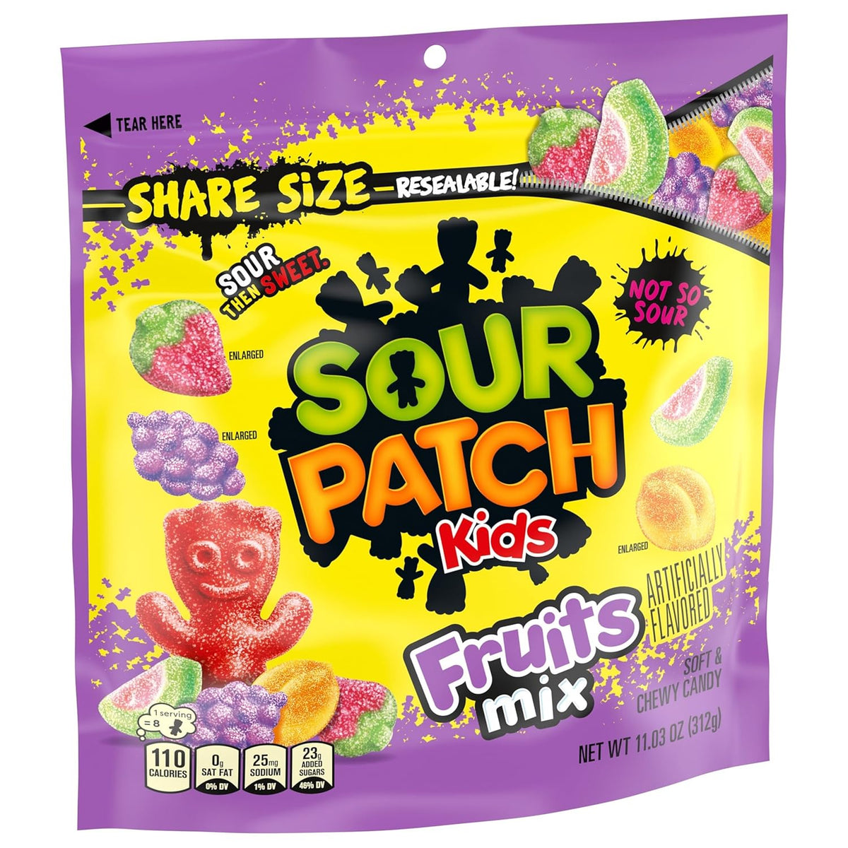 SOUR PATCH KIDS Fruits Mix Soft & Chewy Candy for Kids Lunchboxes and School Snacks, Share Size 11.03 oz