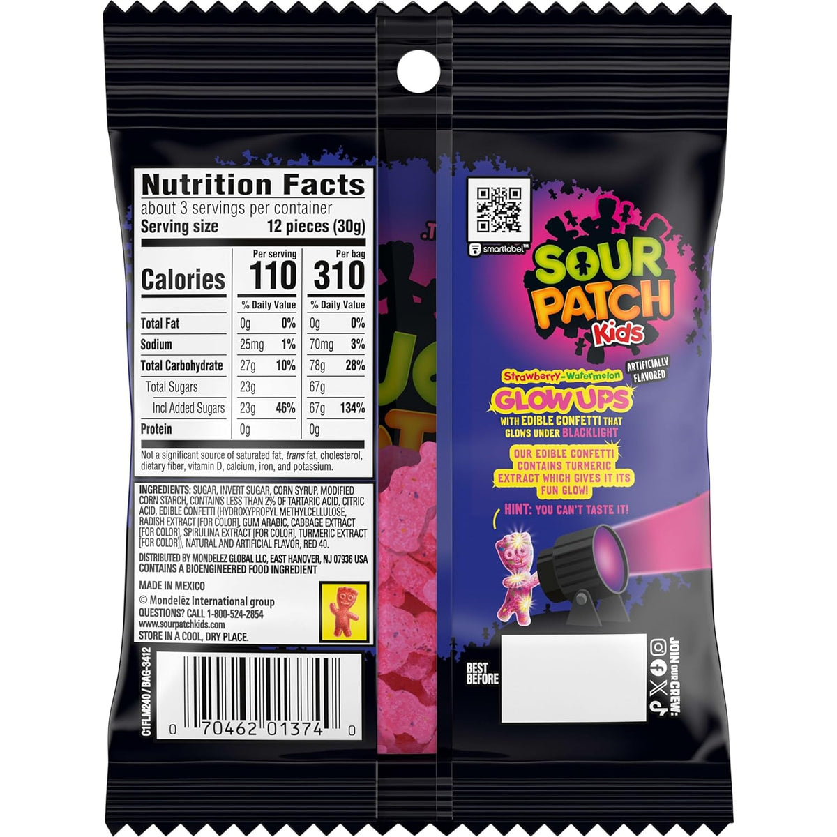 SOUR PATCH KIDS Glow Ups Strawberry-Watermelon Soft & Chewy Candy, Child-Friendly Bulk Snack for Halloween and Classroom Celebrations, 12-3.08 oz Bags