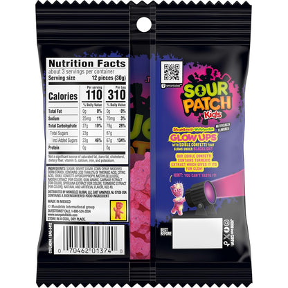 SOUR PATCH KIDS Glow Ups Strawberry-Watermelon Soft & Chewy Candy, Child-Friendly Bulk Snack for Halloween and Classroom Celebrations, 12-3.08 oz Bags