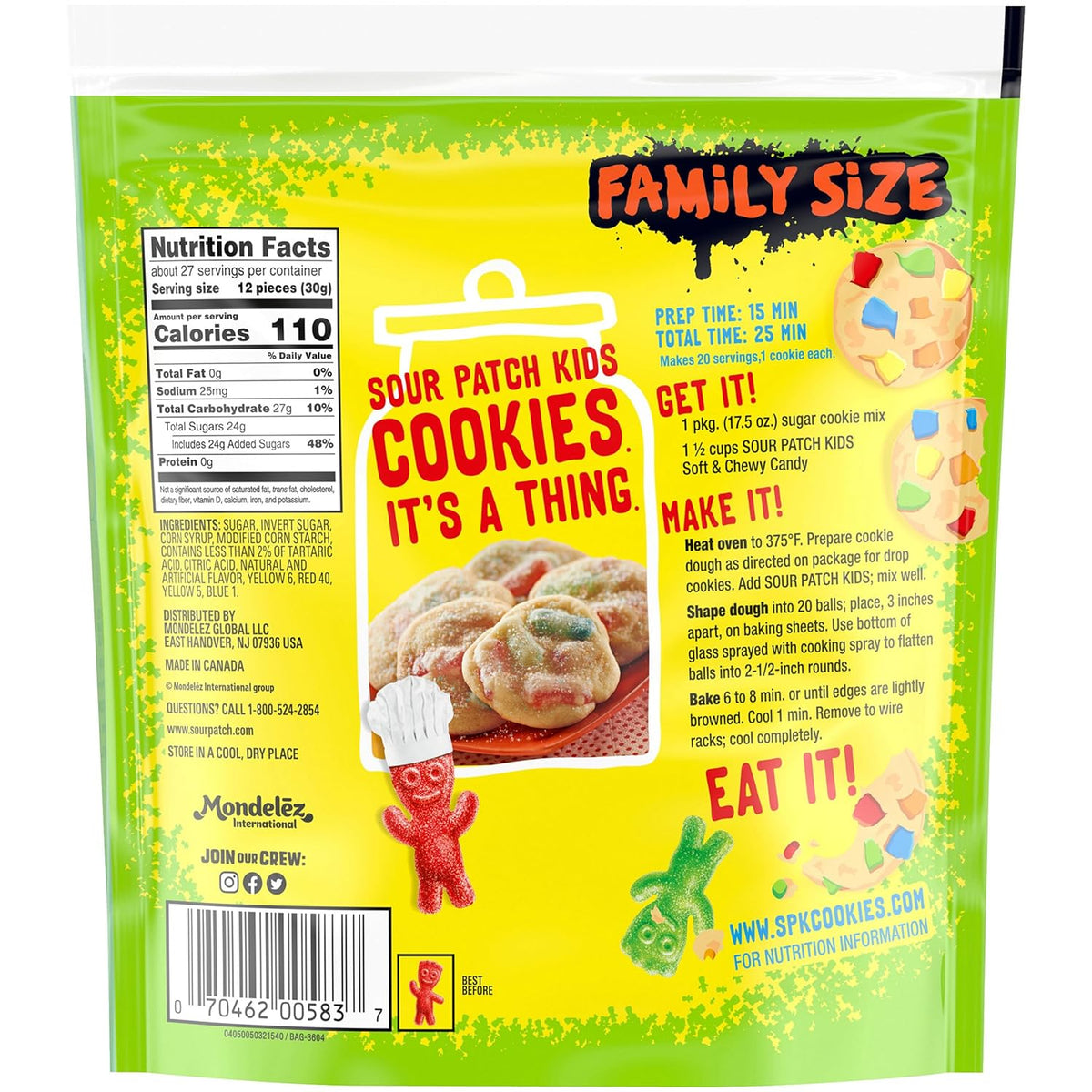 SOUR PATCH KIDS Soft & Chewy Sour Then Sweet Candy, 1.8 lb Bulk Bag for Kid's Lunchbox and Home Pantry Stocking