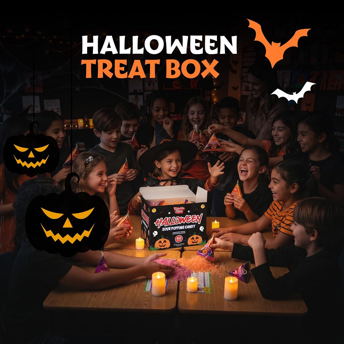 Sour Popping Rock Halloween Treats for Children – Individually Wrapped Bulk Candy for Playroom Parties and Trick-or-Treat Bowls