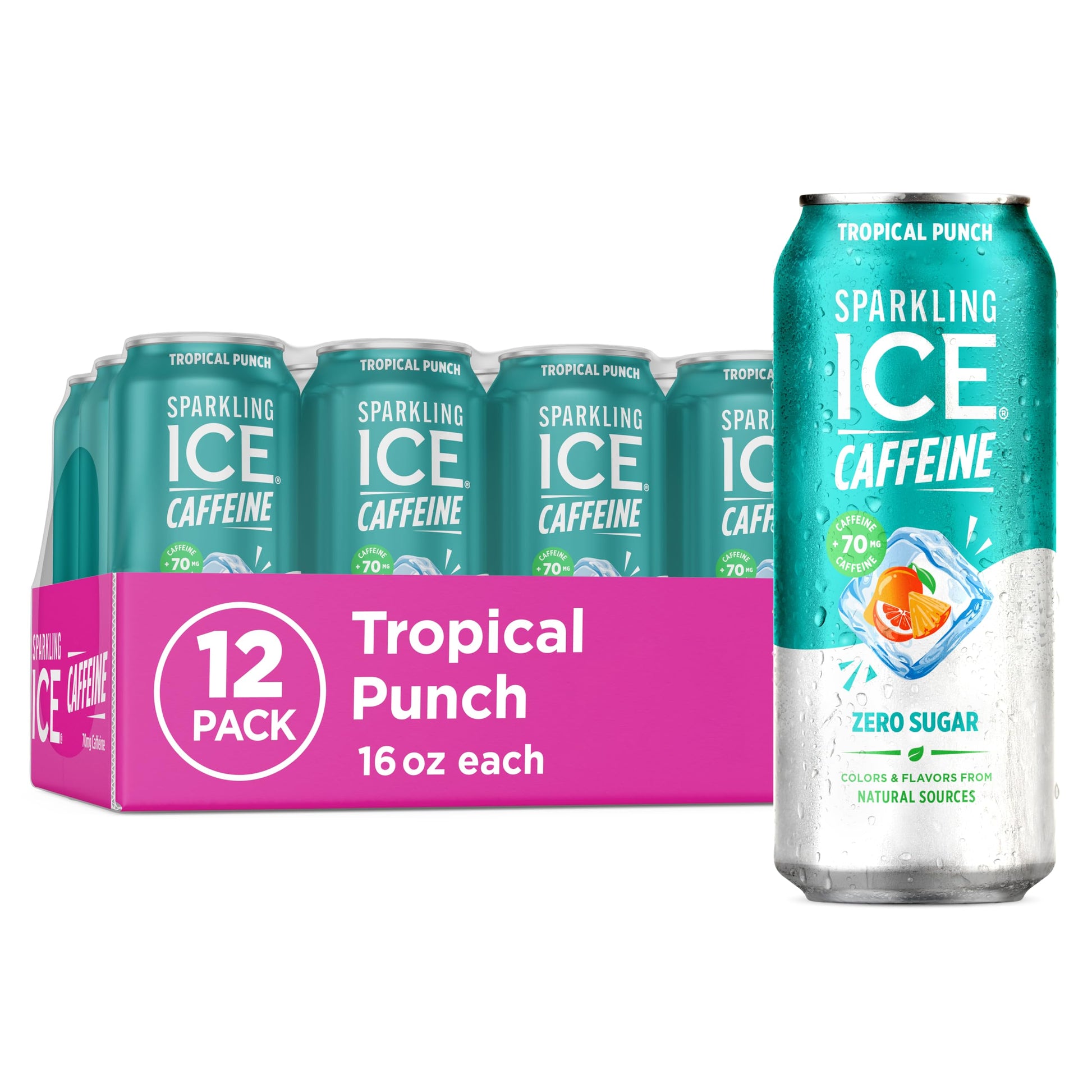Sparkling Ice Caffeine Black Raspberry Sparkling Water for Calm Energy Lifestyle, Sugar Free Sparkling Drink for At-Home Mindful Moments