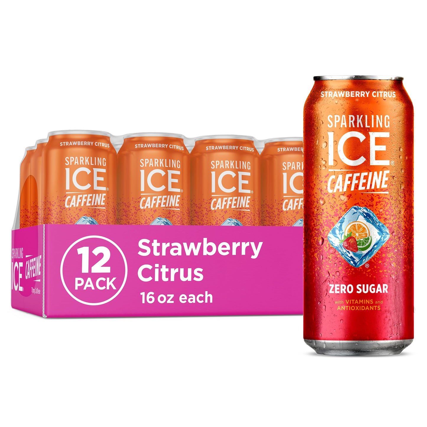 Sparkling Ice Caffeine Black Raspberry Sparkling Water for Calm Energy Lifestyle, Sugar Free Sparkling Drink for At-Home Mindful Moments