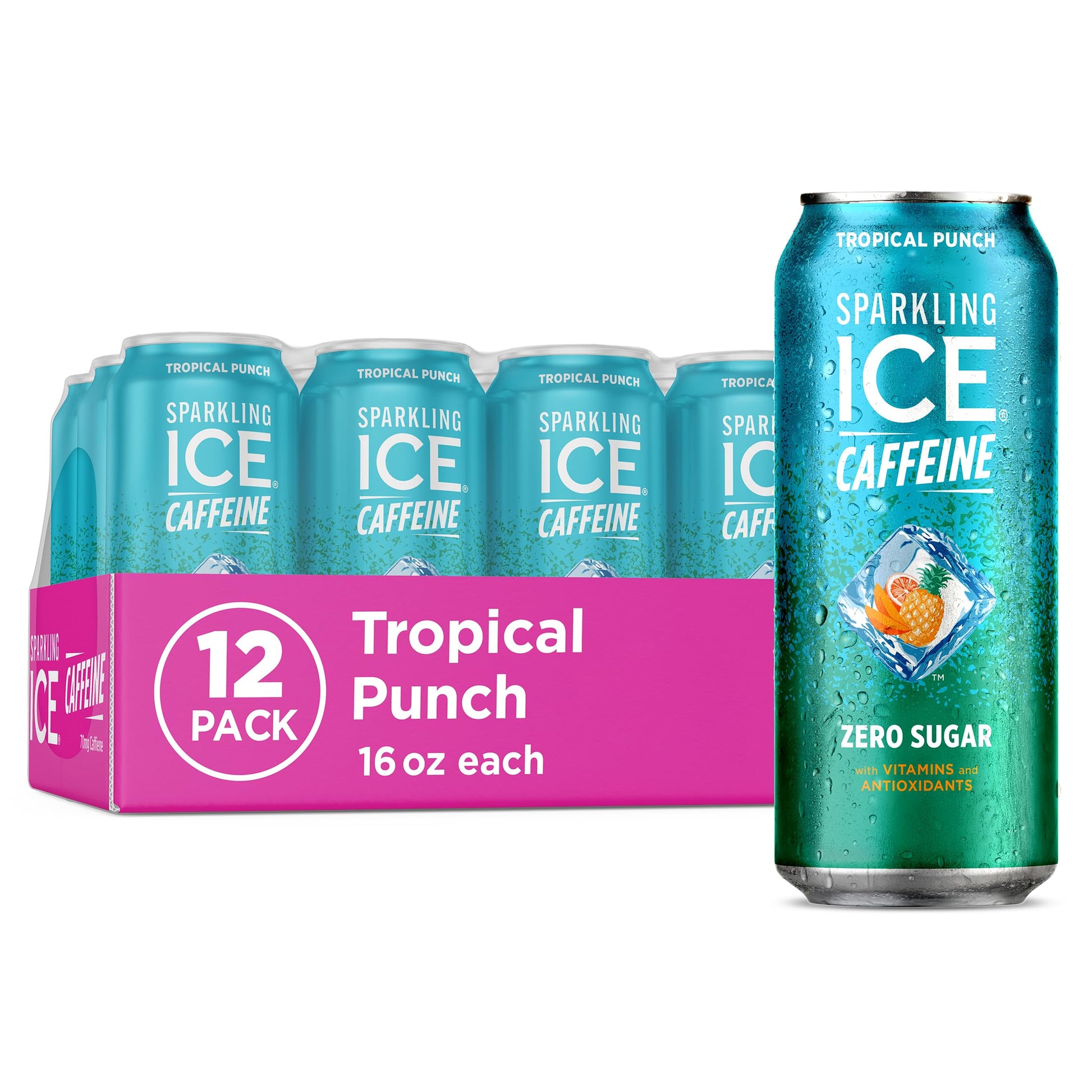 Sparkling Ice Caffeine Black Raspberry Sparkling Water for Calm Energy Lifestyle, Sugar Free Sparkling Drink for At-Home Mindful Moments