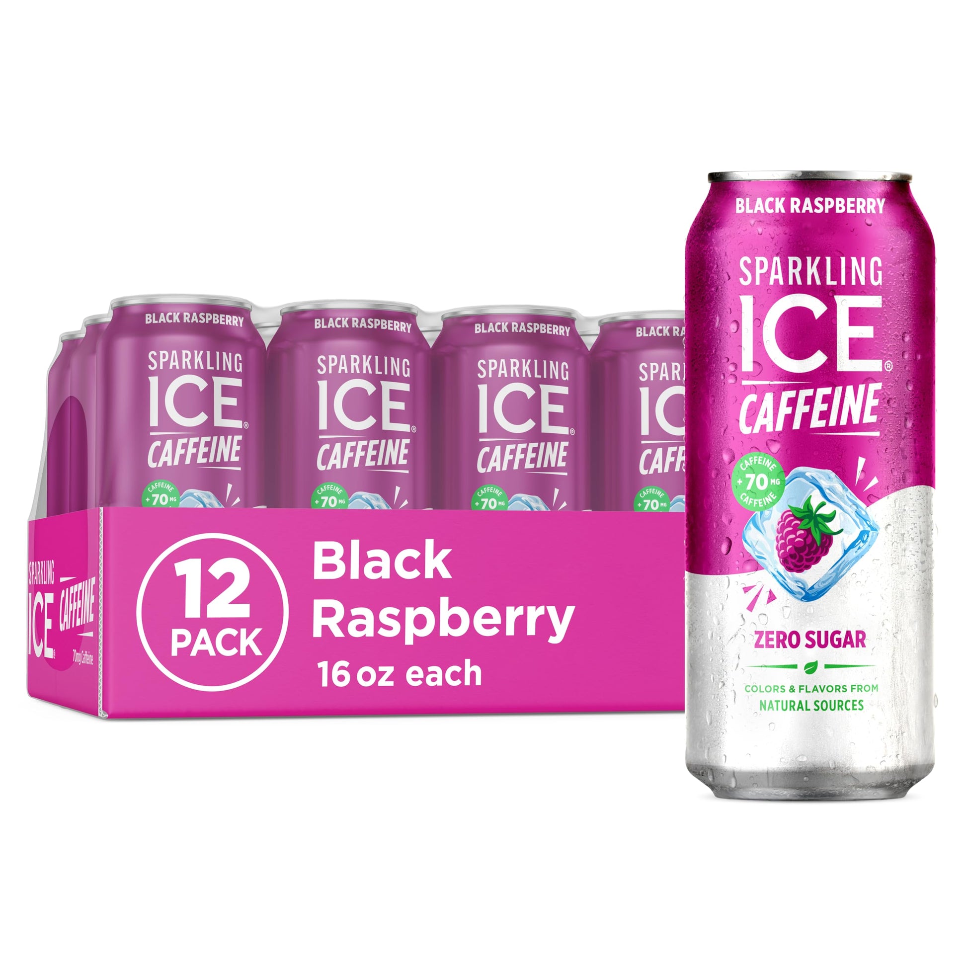 Sparkling Ice Caffeine Black Raspberry Sparkling Water for Calm Energy Lifestyle, Sugar Free Sparkling Drink for At-Home Mindful Moments
