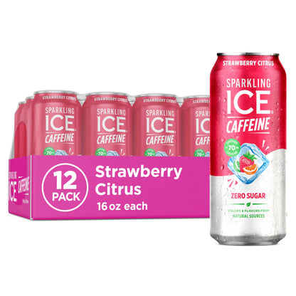 Sparkling Ice Caffeine Black Raspberry Sparkling Water for Calm Energy Lifestyle, Sugar Free Sparkling Drink for At-Home Mindful Moments