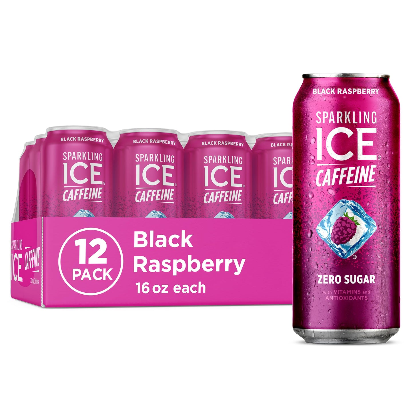 Sparkling Ice Caffeine Black Raspberry Sparkling Water for Calm Energy Lifestyle, Sugar Free Sparkling Drink for At-Home Mindful Moments