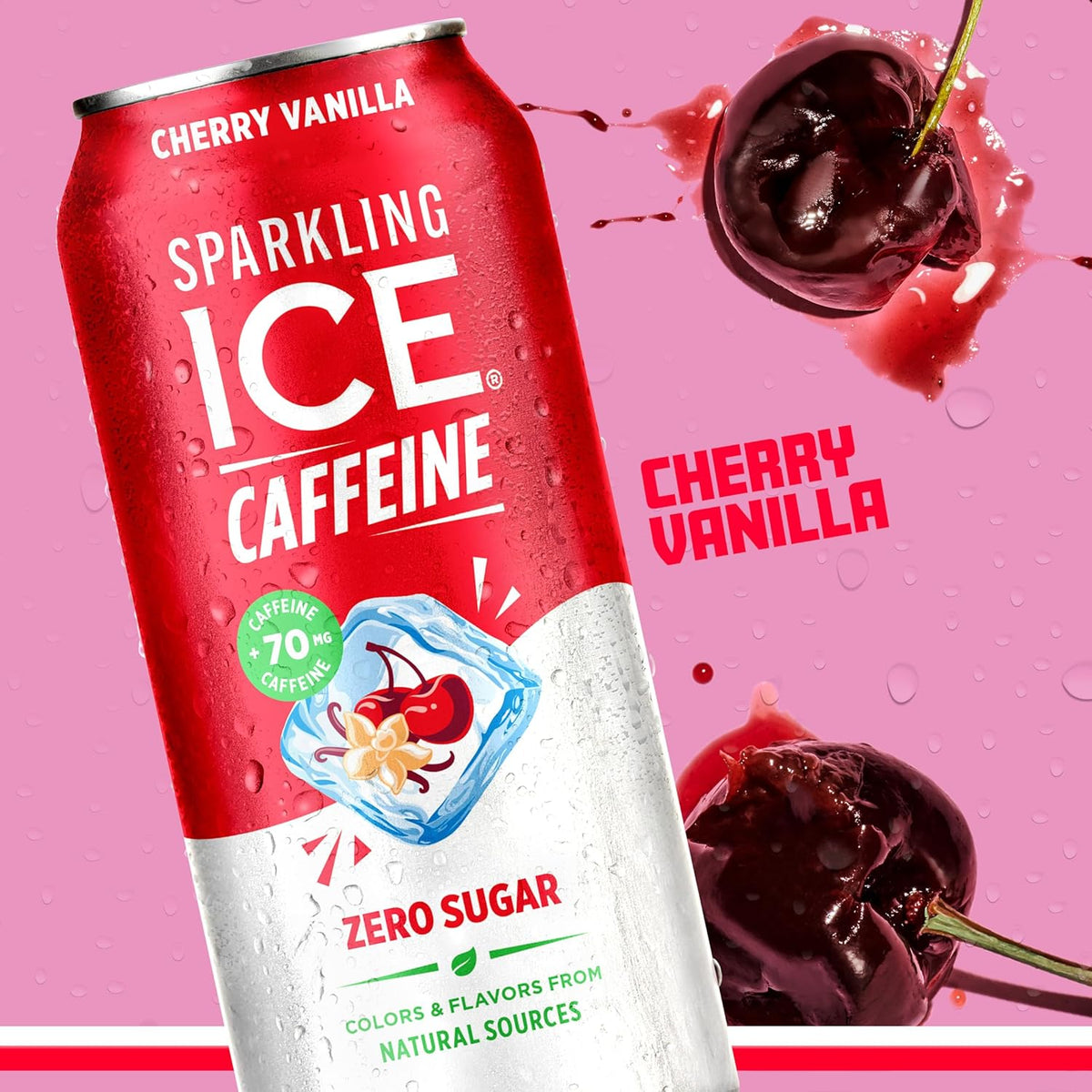 Sparkling Ice Caffeine Black Raspberry Sparkling Water for Hiking Trail Hydration, Lightweight Sparkling Energy Drink for the Trail