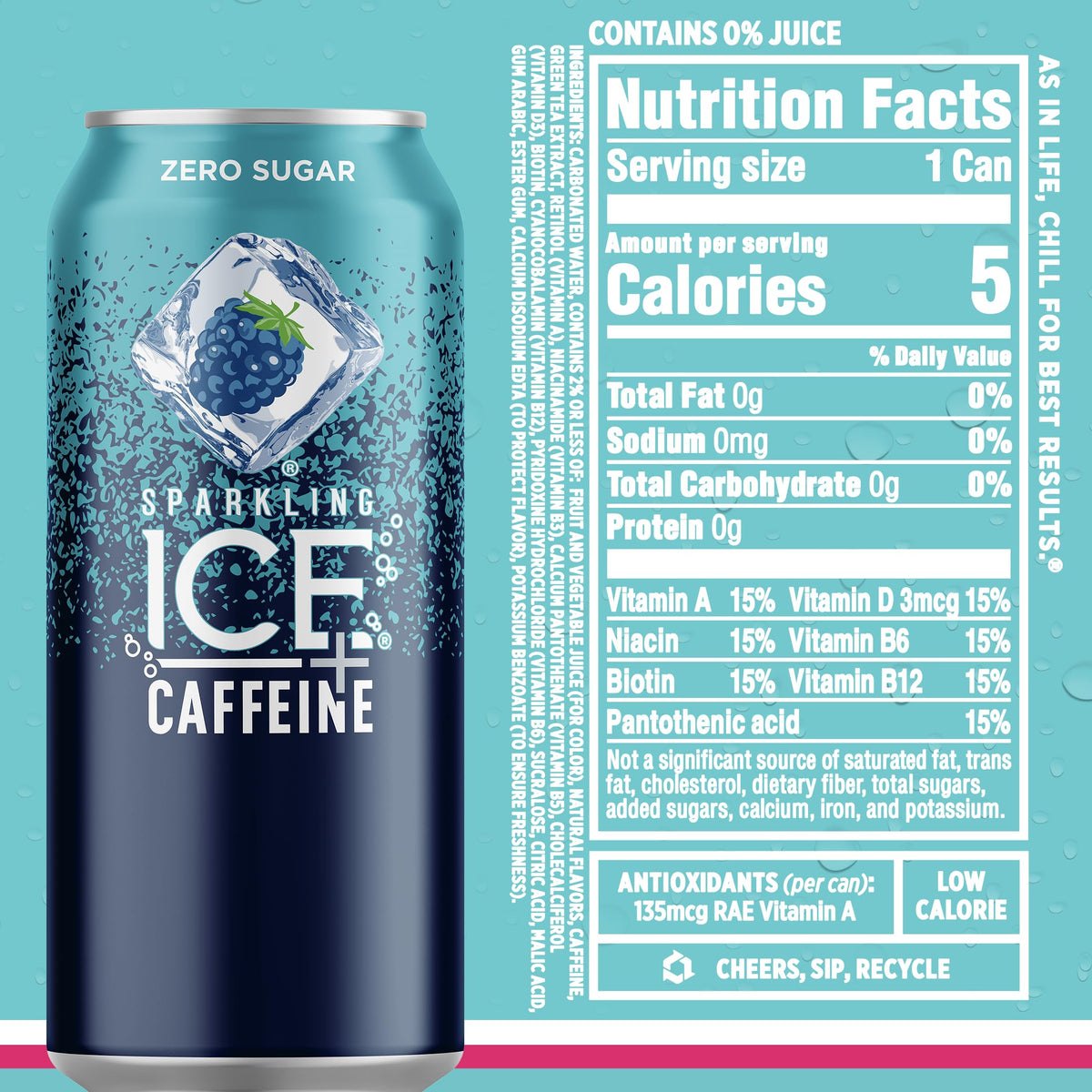 Sparkling Ice Caffeine Black Raspberry Sparkling Water Valentine's Day Gift, Thoughtful Sparkling Caffeine Drink for the Wellness Lover