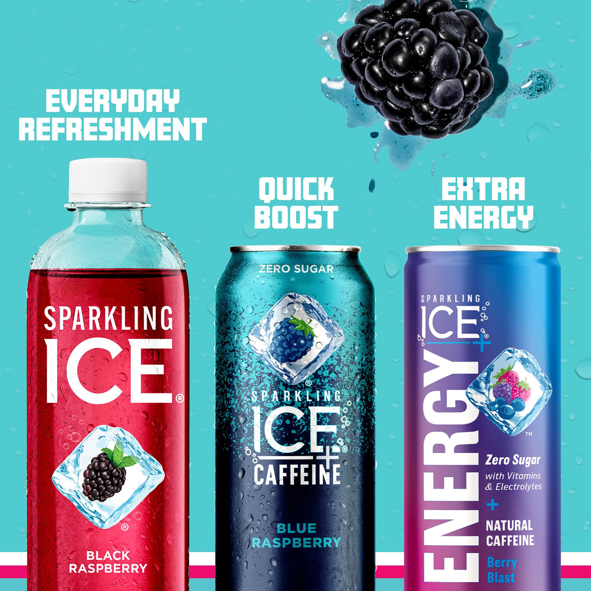 Sparkling Ice Caffeine Black Raspberry Sparkling Water Valentine's Day Gift, Thoughtful Sparkling Caffeine Drink for the Wellness Lover