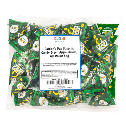 St Patty's Day Classroom Party Candy - 40 Mini Pop Rocks Sour Green Apple Packs, Individually Wrapped Treats for Kids' Goodie Bags, School Snacks & Holiday Parties