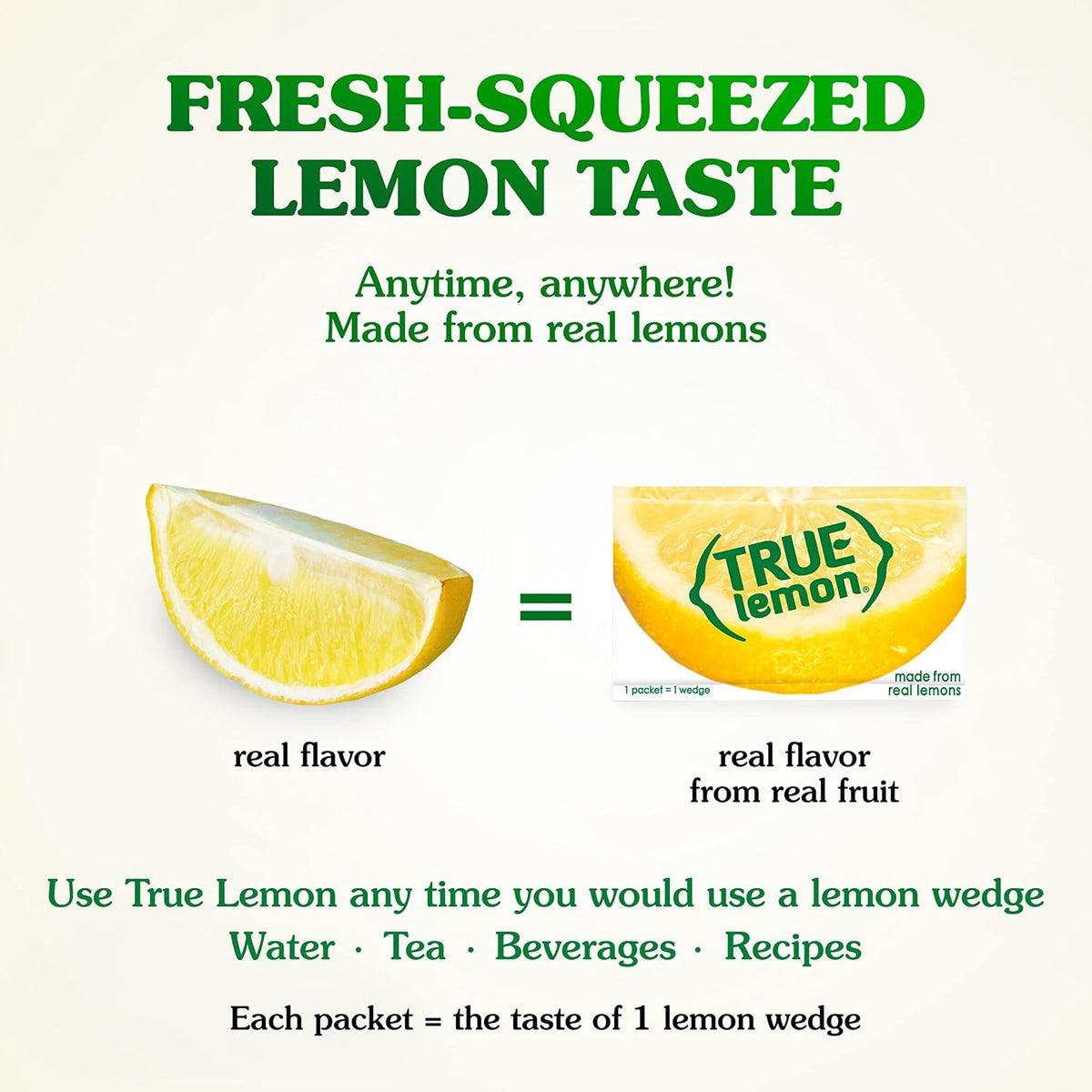 standardized conversion: 1 packet = 1 lemon wedge; 2 packets = 1 tbsp lemon juice