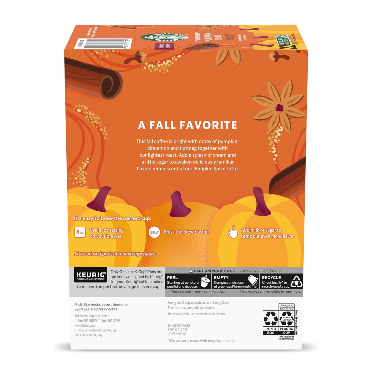 Starbucks Pumpkin Spice Flavored K-Cups – Elegant Seasonal Gift for Women Who Love Fall, Thanksgiving Brunch Hostess Present