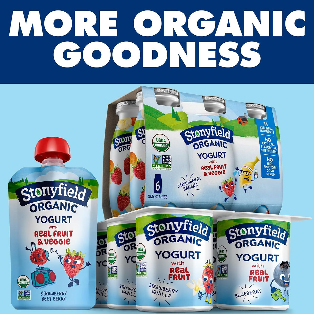 Stonyfield Organic Reduced Fat Yogurt Tubes – Camping and Sports Practice Snack, 2 oz Squeezable Pouches, 8-Pack Cherry Berry
