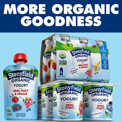 Stonyfield Organic Reduced Fat Yogurt Tubes – Camping and Sports Practice Snack, 2 oz Squeezable Pouches, 8-Pack Cherry Berry