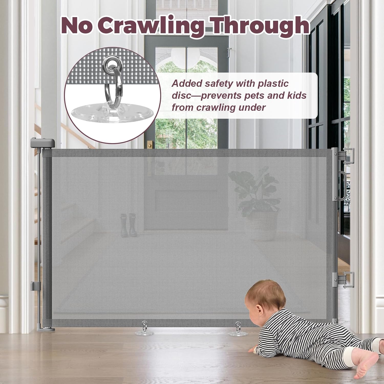 Stylish Wide Pet Gate for Open-Concept Living Rooms – Retractable Mesh in Black White Grey Beige, 76" Wide