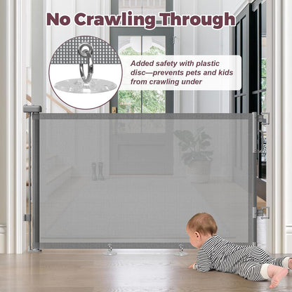 Stylish Wide Pet Gate for Open-Concept Living Rooms – Retractable Mesh in Black White Grey Beige, 76" Wide