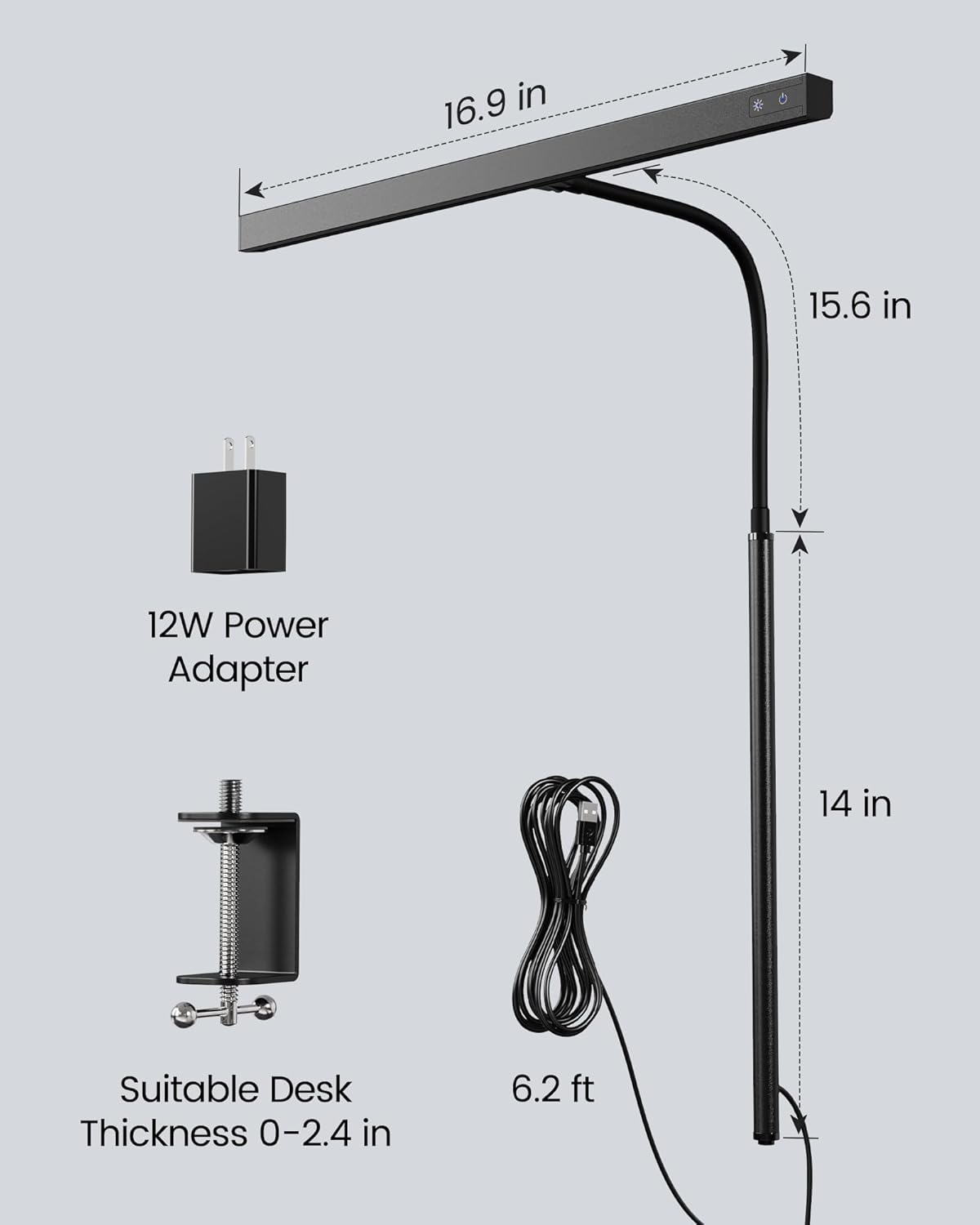 SUPERDANNY LED Desk Lamp – Office Desk Light with 45° Anti-Glare Beam, 3 Color Temps for Screen Work