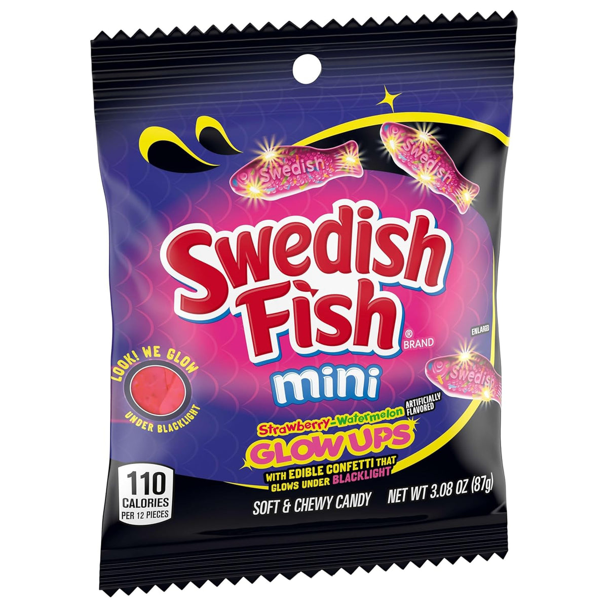 SWEDISH FISH Mini Glow Ups Gummy Candy – Glow-in-the-Dark Piñata Stuffer and Halloween Goodie Bag Treat, Bulk 12-Pack for Kids Parties