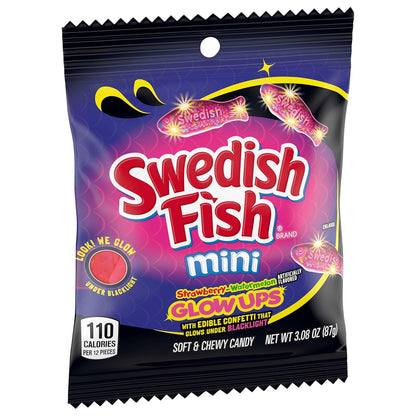 SWEDISH FISH Mini Glow Ups Gummy Candy – Glow-in-the-Dark Piñata Stuffer and Halloween Goodie Bag Treat, Bulk 12-Pack for Kids Parties