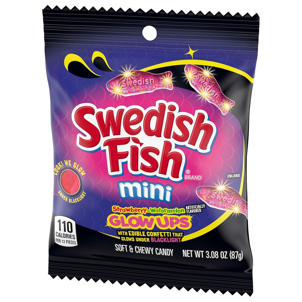 SWEDISH FISH Mini Glow Ups Gummy Candy – Glow-in-the-Dark Piñata Stuffer and Halloween Goodie Bag Treat, Bulk 12-Pack for Kids Parties