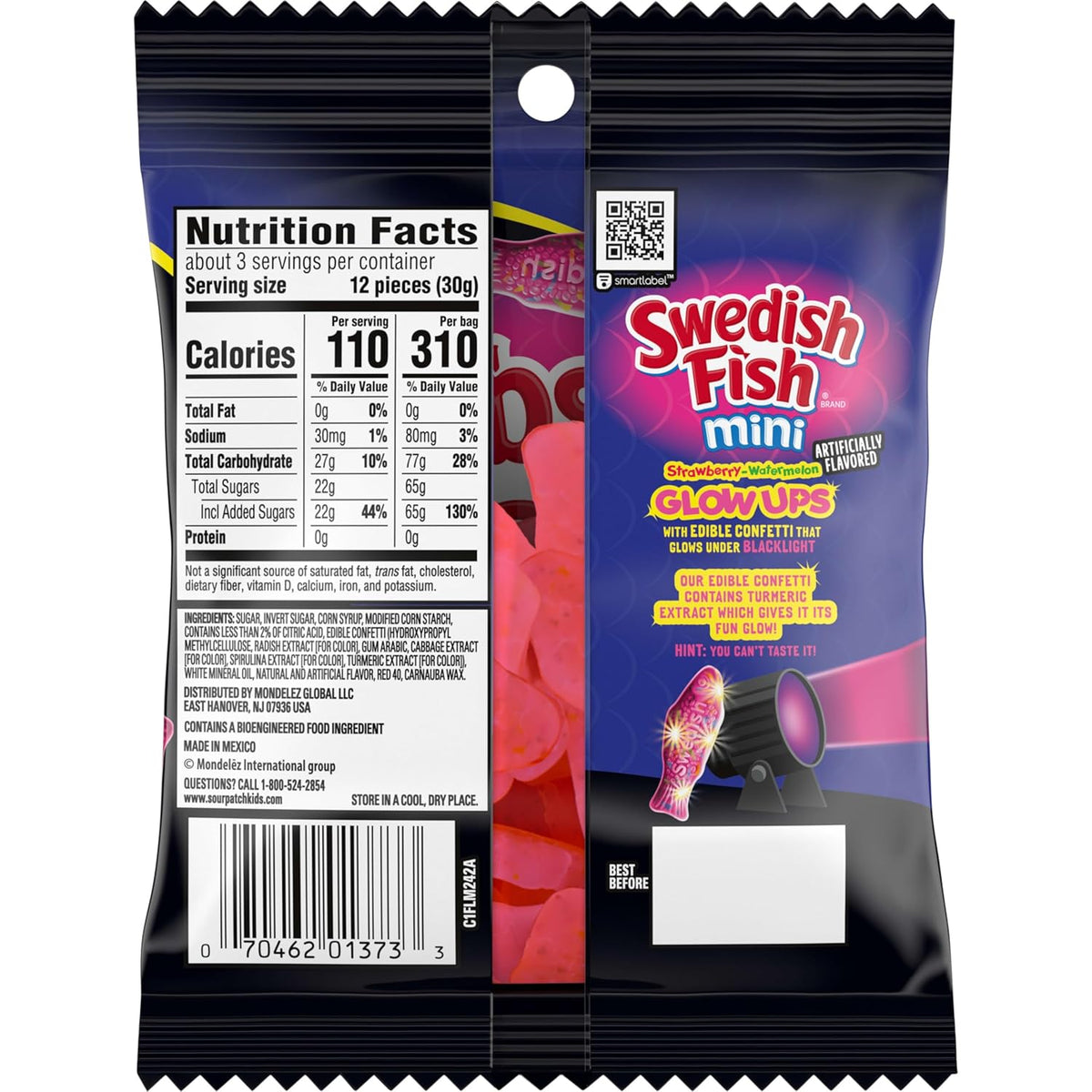 SWEDISH FISH Mini Glow Ups Gummy Candy – Glow-in-the-Dark Piñata Stuffer and Halloween Goodie Bag Treat, Bulk 12-Pack for Kids Parties