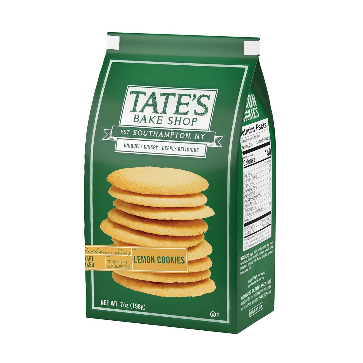 Tate's Bake Shop Gluten-Free Lemon Cookies, 7 oz – Guilt-Free Pantry Snack, Balanced Flavor Without Sugar Overload