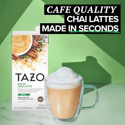 TAZO Organic Decaf Chai Mix for Late-Afternoon Work Pick-Me-Ups, 1:1 Tea Concentrate for Home Office Refresh Without Sleep Disruption